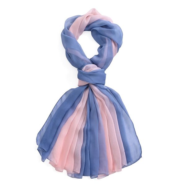  LA MAREY signature 100% silk scarf110*180cmweight:40gcolor:blue and pinkMaterial:100% Mulberry silk image number 5