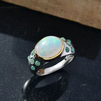 AA Nat&uuml;rlicher, &auml;thiopischer Welo Opal, Smaragd Ring 925 Silber rhodiniert (Gr&ouml;&szlig;e 17.00) ca. 2,89 ct