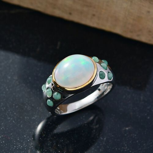 AA Natürlicher, äthiopischer Welo Opal, Smaragd Ring 925 Silber rhodiniert (Größe 17.00) ca. 2,89 ct image number 1