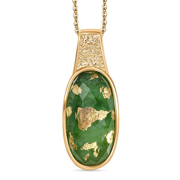 SHOPLC EXKLUSIV D joy Grün Blattgold-Quarz Anhänger mit Kette, 925 Silber 750 Gelbgold Vermeil ca. 10.75 ct image number 0