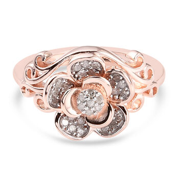 Diamant Blumen Ring 925 Silber Ros&eacute;gold Vermeil (Gr&ouml;&szlig;e 16.00) ca. 0,20 ct