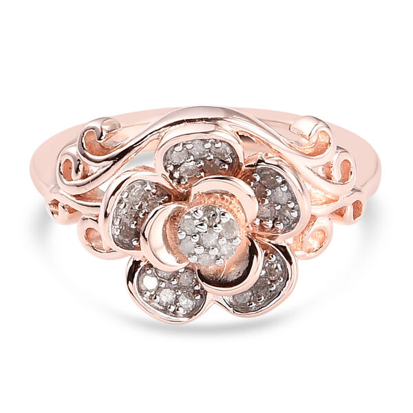 Diamant Blumen Ring 925 Silber Ros&eacute;gold Vermeil