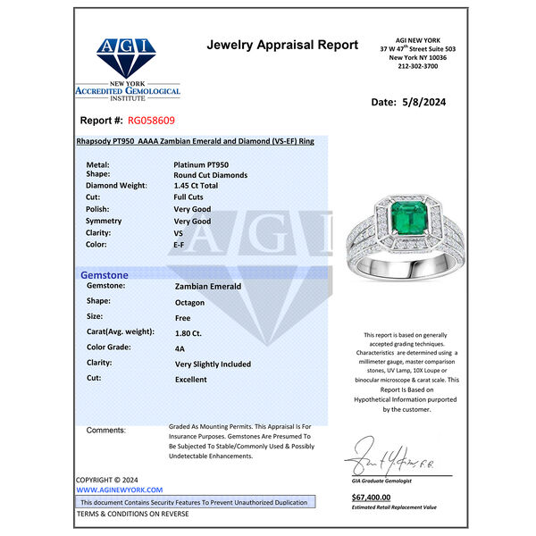 Chairman's Vault Collection - zertifiziert und geprüft RHAPSODY AAAA Kagem sambischer Smaragd und VS-EF Diamant Ring in 950 Platin - 3,24 ct. image number 6
