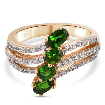 Nat&uuml;rlicher Chromdiopsid und Zirkon Ring 925 Silber vergoldet (Gr&ouml;&szlig;e 16.00) ca. 1,38 ct