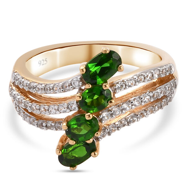 Nat&uuml;rlicher Chromdiopsid und Zirkon Ring 925 Silber vergoldet  ca. 1,38 ct