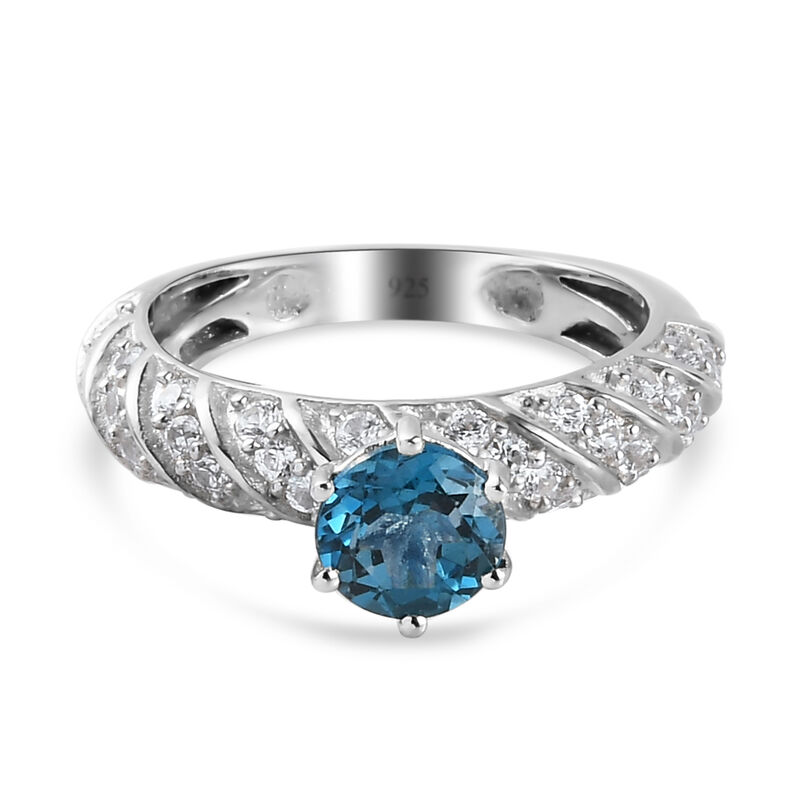 London Blau Topas und Zirkon Ring, ca. 1,70 ct image number 0