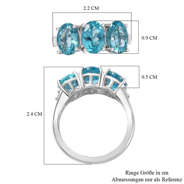 AA Paraiba-Apatit, Wei&szlig;er Diamant Ring, 925 Silber rhodiniert (Gr&ouml;&szlig;e 20.00) ca. 3.76 ct image number 7
