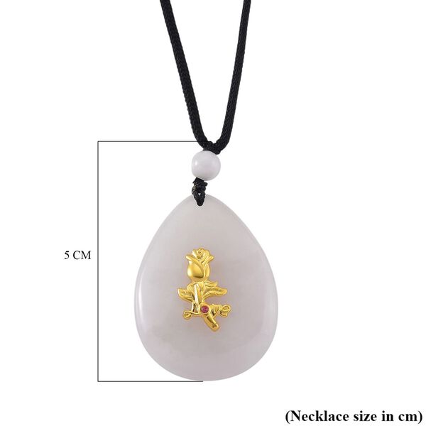 EXTREM SELTEN Nat&uuml;rliche Wei&szlig;e Jade, Roter Granat Rose Halskette, ca. 70 cm 999er Gold ca. 80.01 ct image number 6