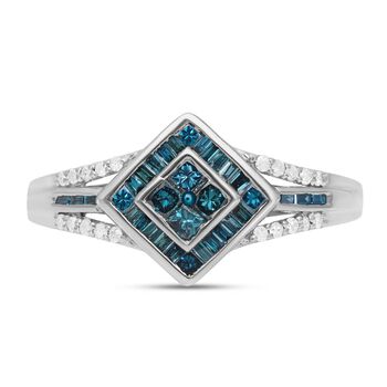 Blauer Diamant Ring 925 Silber platiniert (Gr&ouml;&szlig;e 16.00) ca. 0,50 ct