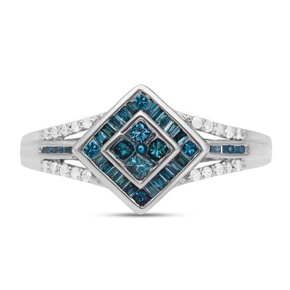 Blauer Diamant Ring 925 Silber platiniert (Größe 16.00) ca. 0,50 ct