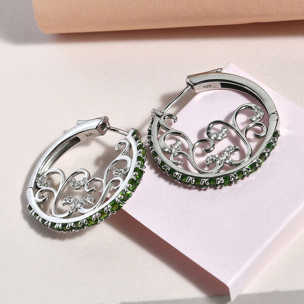 Nat&uuml;rlicher Chromdiopsid und Zirkon Creolen 925 Silber platiniert ca. 2,81 ct image number 2