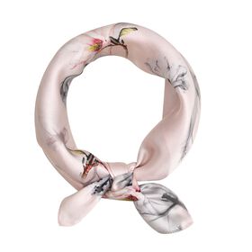 LA MAREY gemaltes einfarbiges, Krepp-Satin-Quadrat 100% Seidenschal, Größe: 53*53cm, rosa und grau