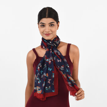 Bedruckter 100% Satin-Seidenschal, 48x160cm, himmelblau