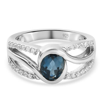 London Blauer Topas und Zirkon Ring 925 Silber Platin-&Uuml;berzug