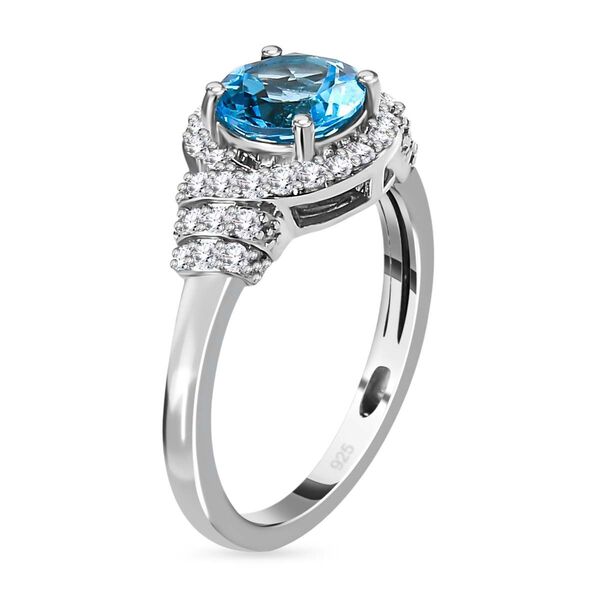 Schweizer Blautopas, Wei&szlig;er Zirkon Ringe 925 Silber platiniert (Gr&ouml;&szlig;e 19.00) ca. 1.89 ct image number 4