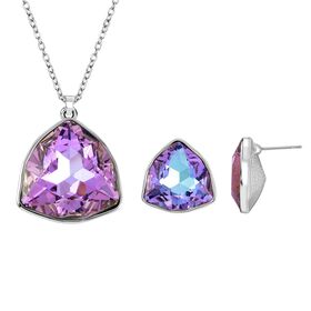 3er Set Lila Kristall Anhänger mit Kette und Ohrstecker im Schmuckset