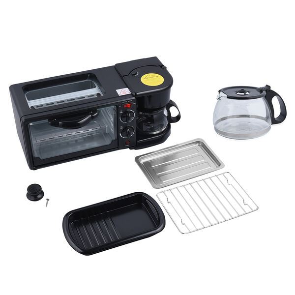HOMESMART - 3 in 1 Fr&uuml;hst&uuml;cks-Maschine mit Backofen 9L, Bratpfanne und Kaffeemaschine 600ml, Gr&ouml;&szlig;e 38,7x33,2x32 cm, Schwarz image number 5