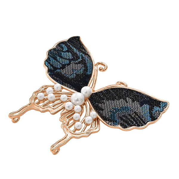 LA MAREY 2er-Set 110x110cm Schal aus 100% Maulbeerseide mit Blumenmuster und Brosch, Blau image number 8