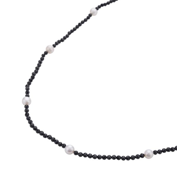 Weiße Süßwasser Perle und schwarze Spinell-Halskette, 60 cm - 63 ct. image number 3