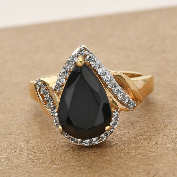 Elite Shungit und Zirkon Ring 925 Silber vergoldet  ca. 2,25 ct image number 2