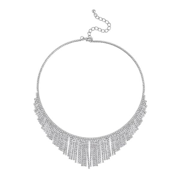 Kristall-Wasserfall-Design Halskette, ca. 40.5 cm, silberfarben image number 0