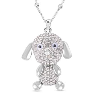 Schwarz-wei&szlig;er Kristall Hund Kette mit beweglichem Anh&auml;nger, silberfarben