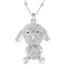 Schwarz-weißer Kristall Hund Kette mit beweglichem Anhänger, silberfarben