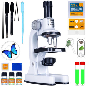 Mikroskop f&uuml;r Kinder - 200x/600x/1200x Linsen, p&auml;dagogisches Wissenschafts - Spielzeug