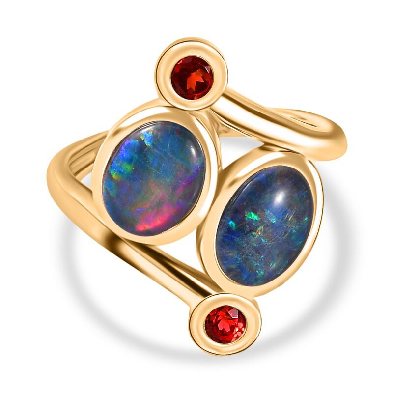 Boulder Opal Triplett und Mosambik Granat Ring - 2,16 ct. image number 0
