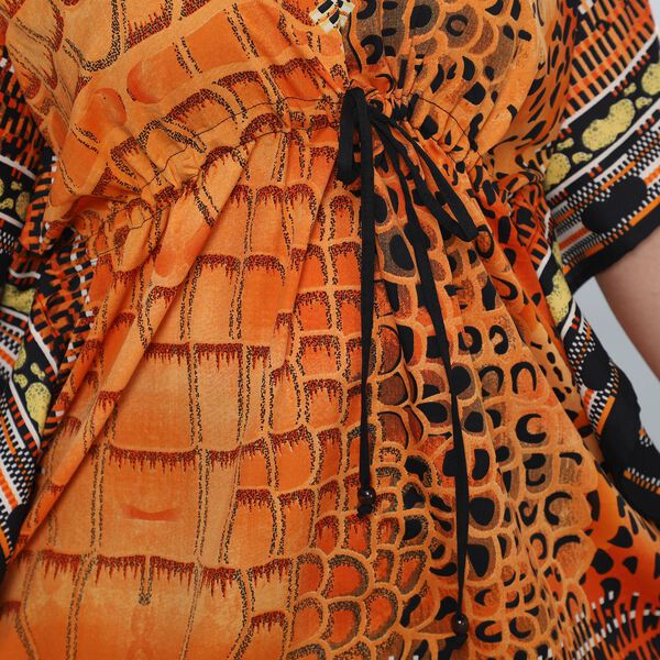 V-Ausschnitt bedruckter Kaftan, Einheitsgr&ouml;&szlig;e Orange image number 6