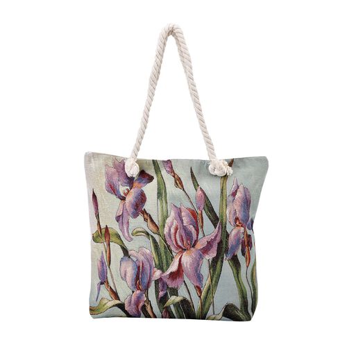 Jacquard gewebte Jute-Tasche, mit Lilie Design, 42x34 cm image number 0