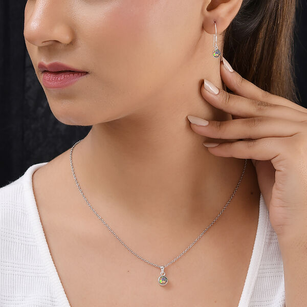 Natürlicher, äthiopischer Opal-Anhänger und Ohrringe aus 925 Silber, mit Kette aus Edelstahl ca. 1,26 ct image number 3