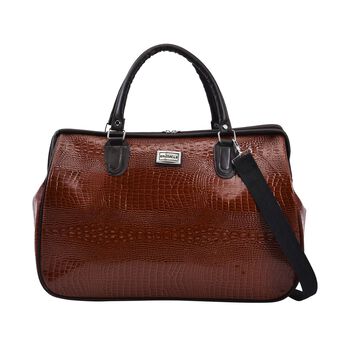 PASSAGE Weekender Reisetasche mit Korkodilpr&auml;gung, Braun