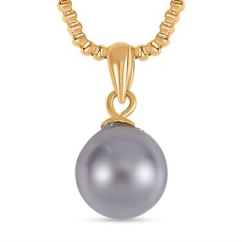 Tahiti-Farbene Muschelkernperle Anh&auml;nger mit Kette, Reiner Edelstahl IP-Gelbbeschichtung, 925 Silber vergoldet