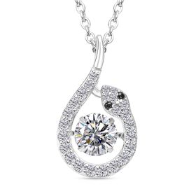 Weißer Zirkonia Schlangen Anhänger 925 Silber rhodiniert mit Edelstahl Kette 1.90 ct