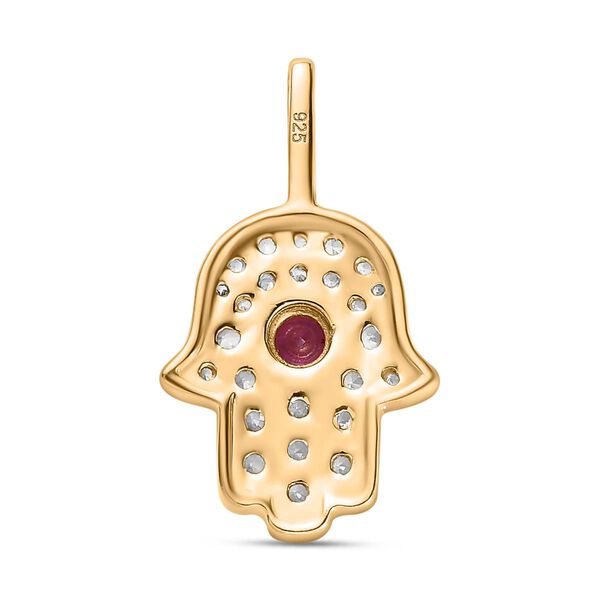 Afrikanischer Rubin (Fissure gefüllt), Weißer Zirkon Anhänger, 925 Silber vergoldet ca. 1.02 ct image number 5