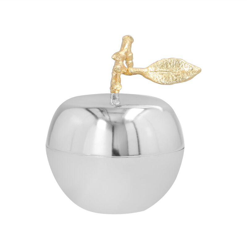 Apfelförmige Duftkerze aus Aluminium und mit Silber veredelt, Vanille, 8.5x10cm, Silber image number 0