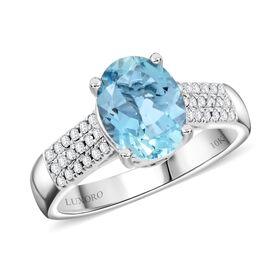LUXORO zertifiziert und geprüft AAAA Santamaria Aquamarin und VS Diamant Ring in 417 Weißgold - 1,75 ct.