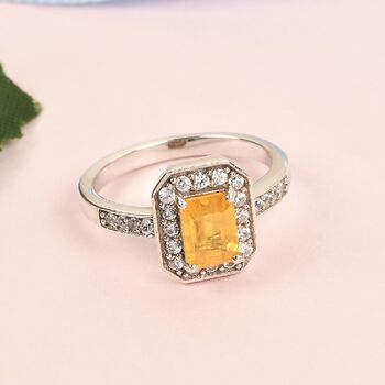 Gelber Saphir und Zirkon Halo Ring 925 Silber Platin-&Uuml;berzug