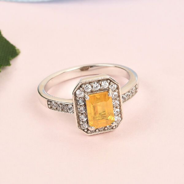 Gelber Saphir und Zirkon Halo Ring 925 Silber Platin-Überzug image number 2