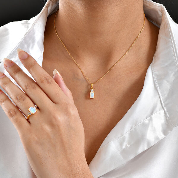 D'Joy AA nat&uuml;rliches, &auml;thiopisches Welo Opal und Zirkon Schmuckset, 925 Silber vergoldet - 2,13 ct. image number 3