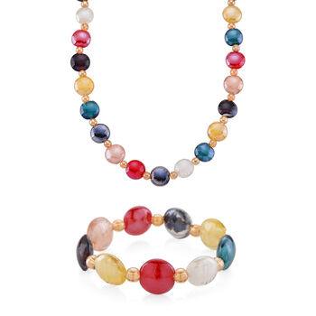 Mehrfarbige Glas-Perlen 53,25cm Halskette und flexibles Armband im Murano-Stil