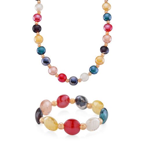 Mehrfarbige Glas-Perlen 53,25cm Halskette und flexibles Armband im Murano-Stil image number 0
