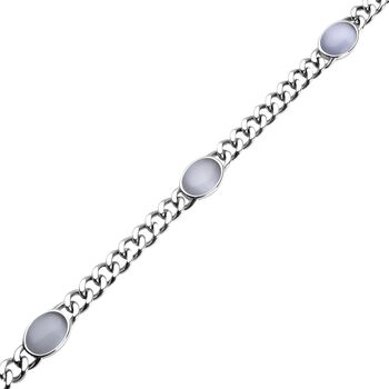 K&uuml;nstliche, wei&szlig;e Katzenaugen Halskette, ca. 50 cm, 316L Edelstahl, ca. 25.00 ct