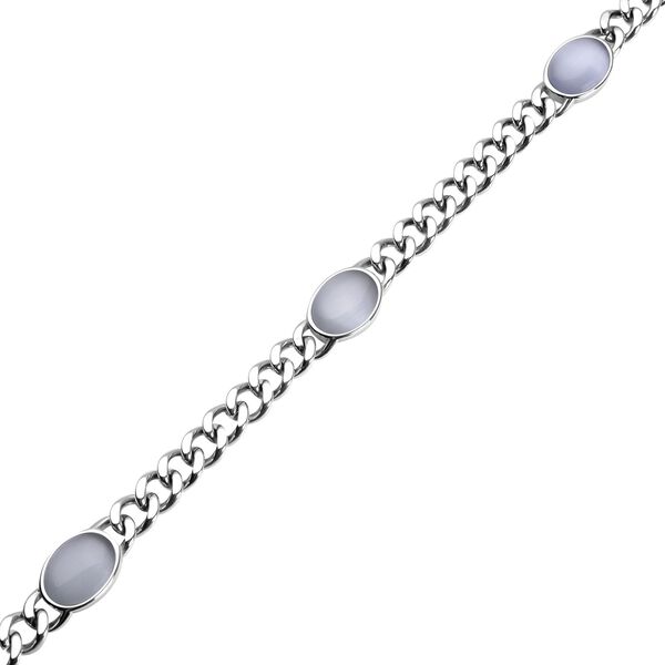 K&uuml;nstliche, wei&szlig;e Katzenaugen Halskette, ca. 50 cm, 316L Edelstahl, ca. 25.00 ct image number 4