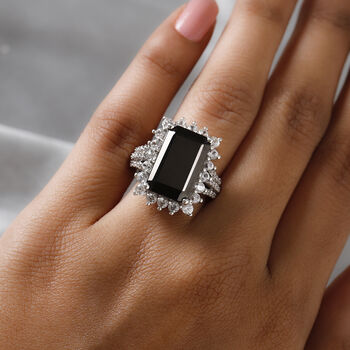 Elite Shungit und Zirkon Ring 925 Silber platiniert  ca. 7,37 ct