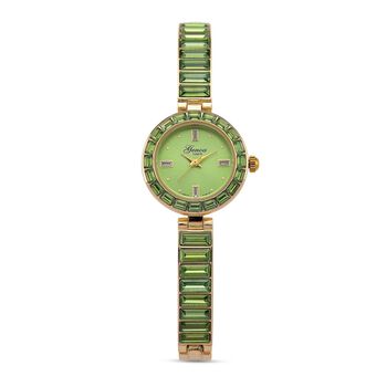 GENOA Time V2, Peridot-farbene Zirkonia, Kristalluhr, japanisches Uhrwerk, 316L Edelstahl, gr&uuml;n