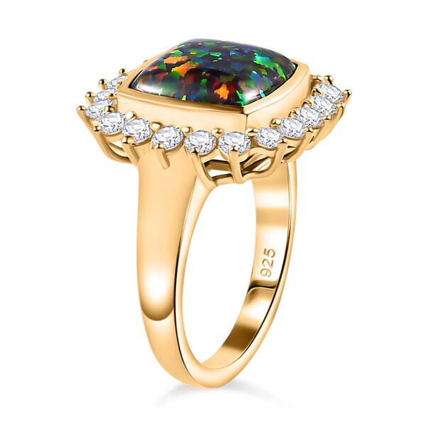 Labor Created schwarzen Opal, Weißer Zirkon Ring, 925 Silber Gelbgold Vermeil (Größe 21.00) ca. 3.69 ct image number 5