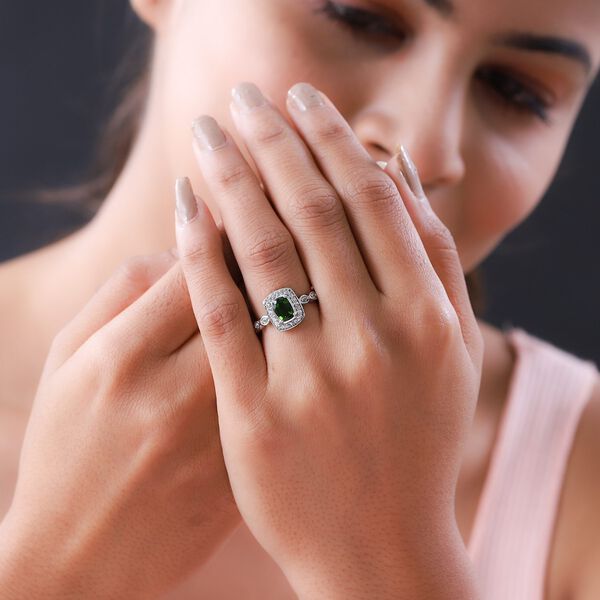 Natürlicher Chromdiopsid und weißer Zirkon-Ring, 925 Silber platiniert (Größe 21.00) ca. 1.22 ct image number 3