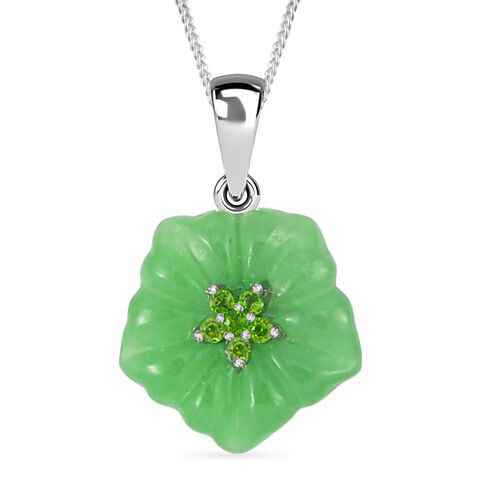 Grüne Jade, Natürlicher Chromdiopsid Anhänger mit Kette, 925 Silber, 925 Silber rhodiniert ca. 6.12 ct image number 0